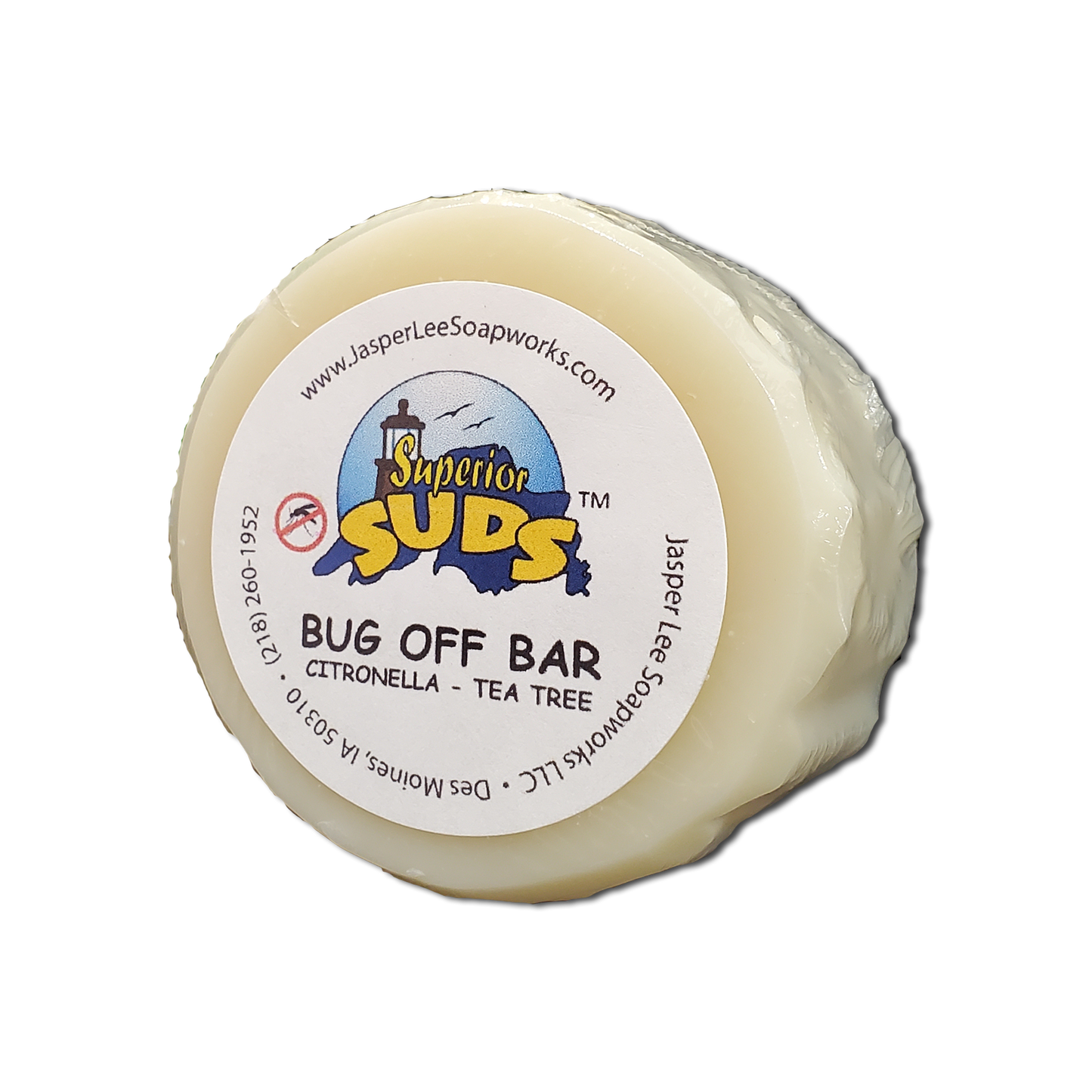 bug off bar with citronella and tea tree in biodegradable clear wrap