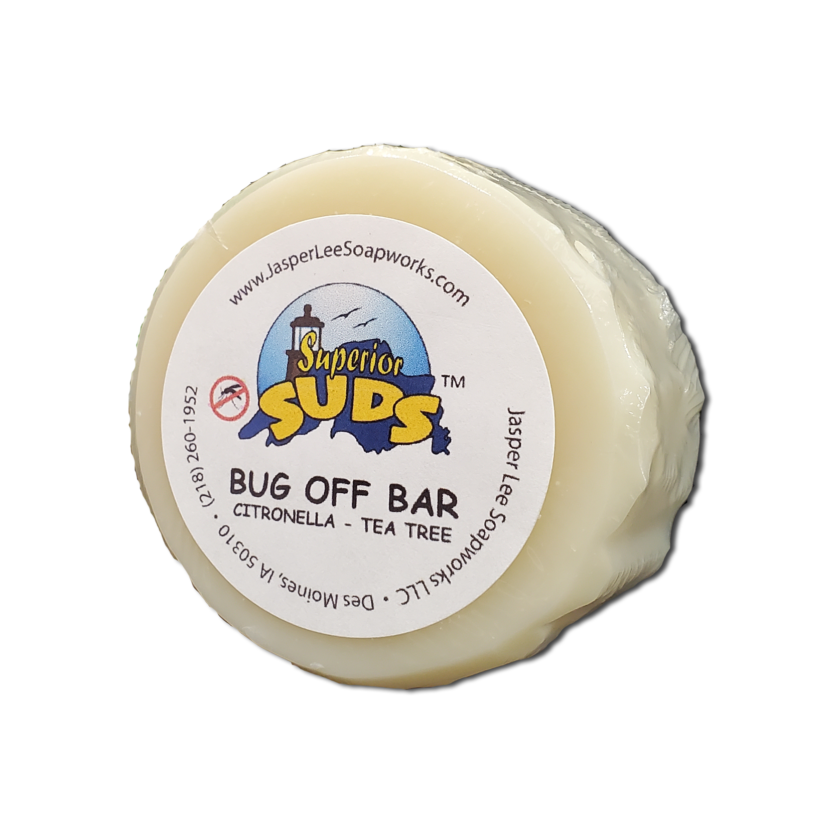 bug off bar with citronella and tea tree in biodegradable clear wrap