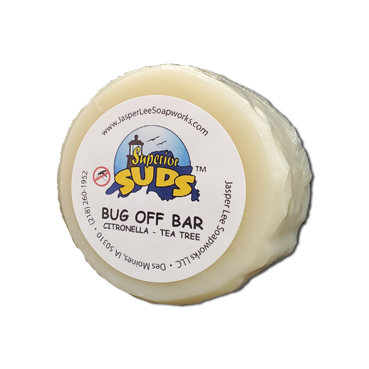 bug off bar with citronella and tea tree in biodegradable clear wrap