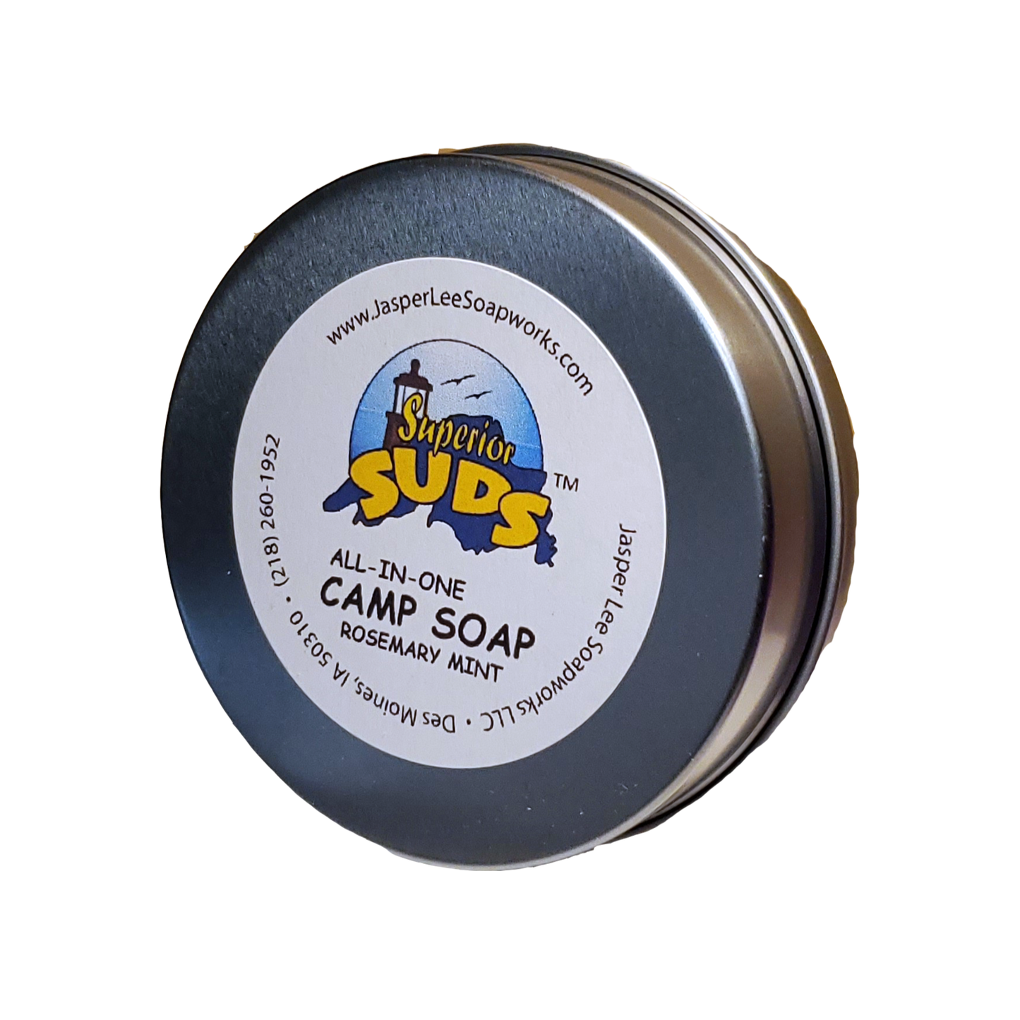 All-in-one Camp Soap in silver carrying tin