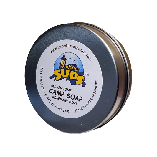 All-in-one Camp Soap in silver carrying tin