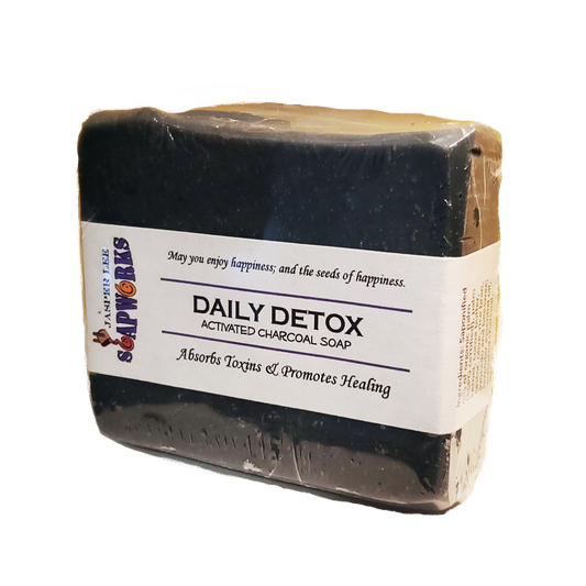Daily Detox activated Charcoal soap bar in biodegradable clear wrap
