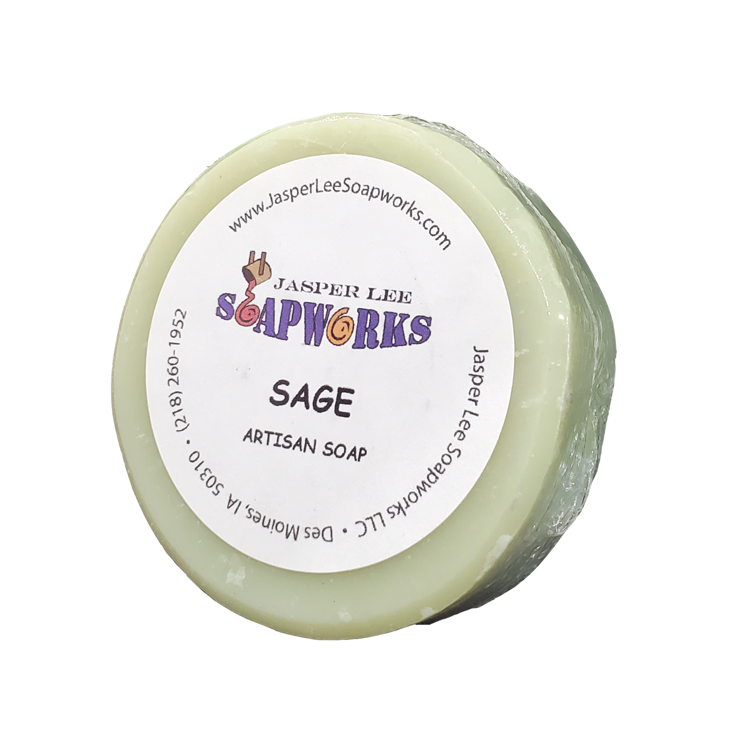 light green round bar of Sage artisan soap
