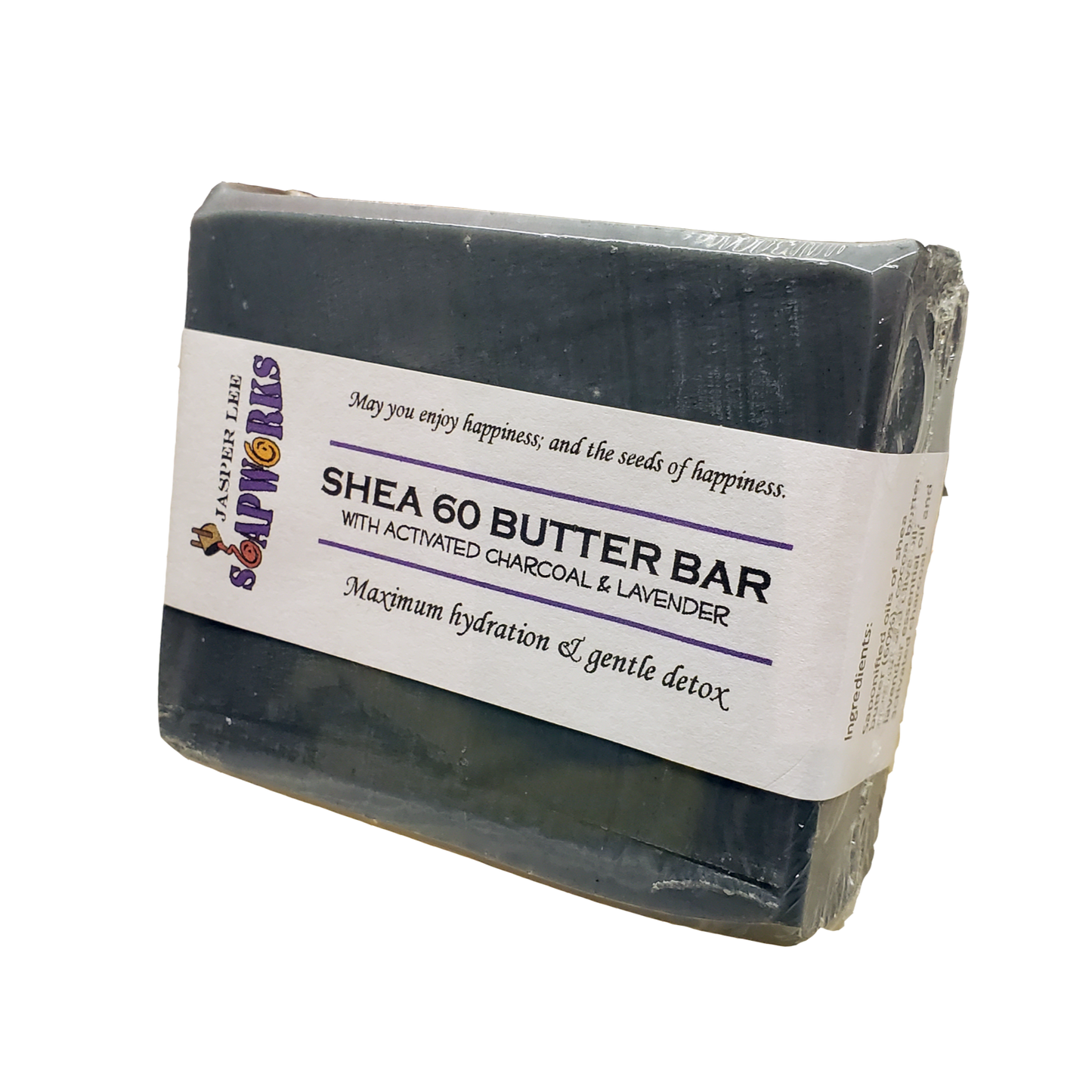Large rectangular bar of Shea 60 Butter Bar soap with activated charcoal