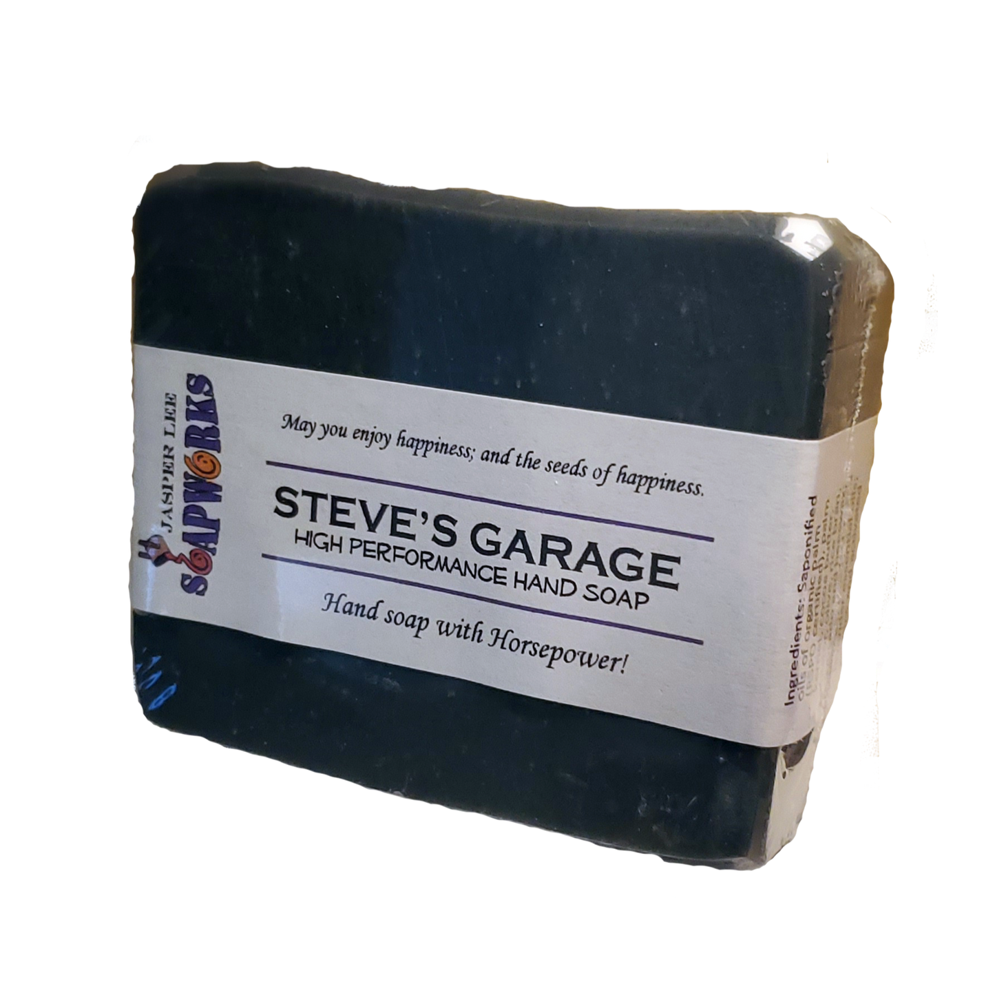 Large rectangular bar of Steve's Garage High Performance hand soap with activated charcoal