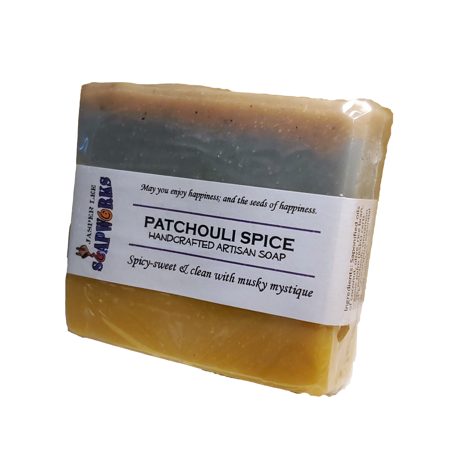 multi-colored large rectangular bar of Patchouli Spice soap
