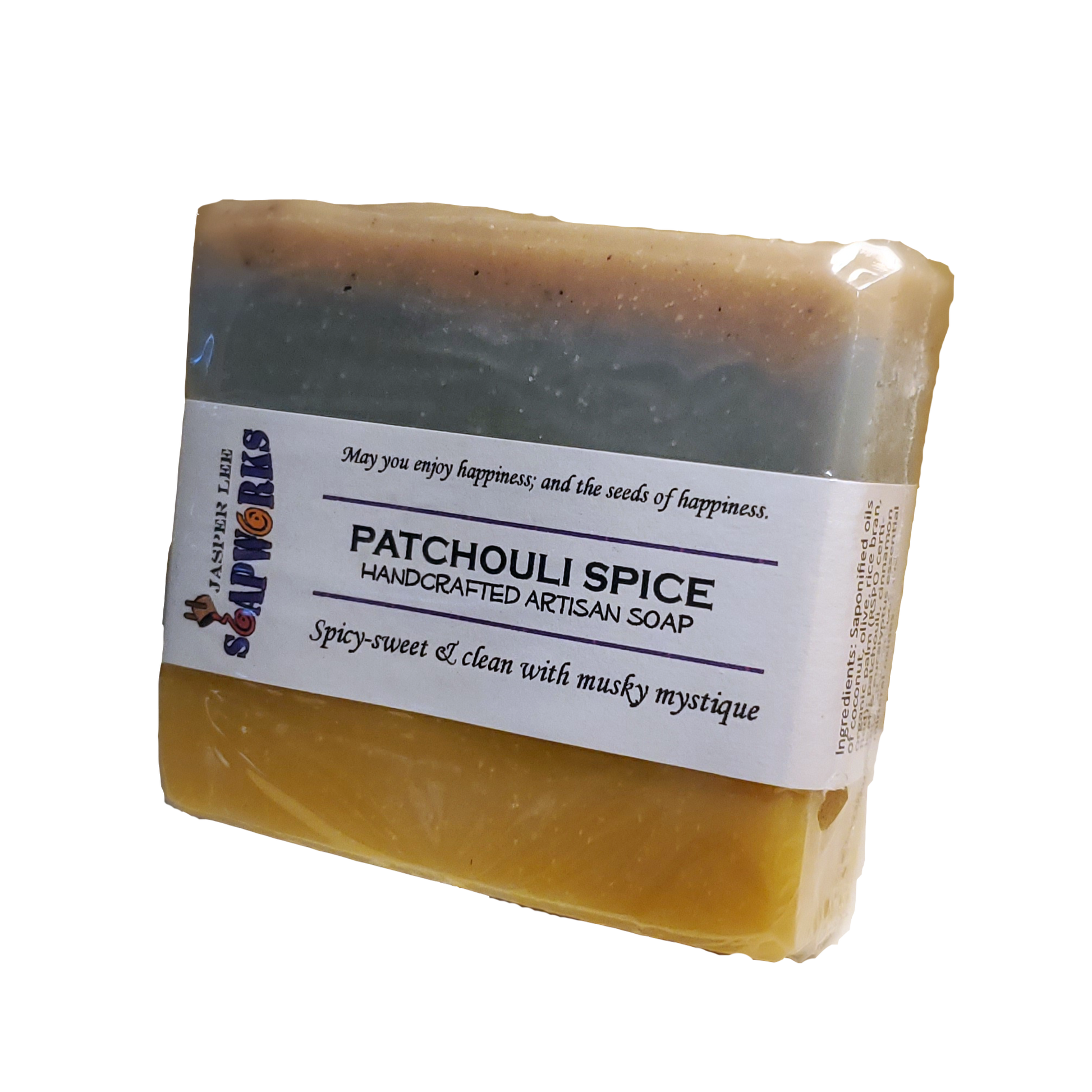 multi-colored large rectangular bar of Patchouli Spice soap