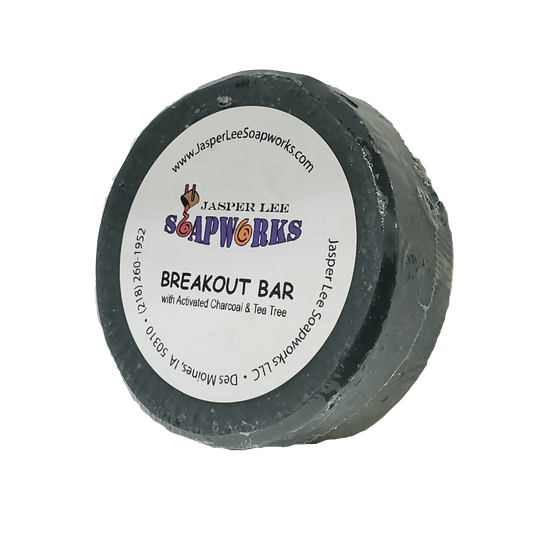 Breakout Charcoal & Tea Tree Cleansing bar in biodegradable clear wrap