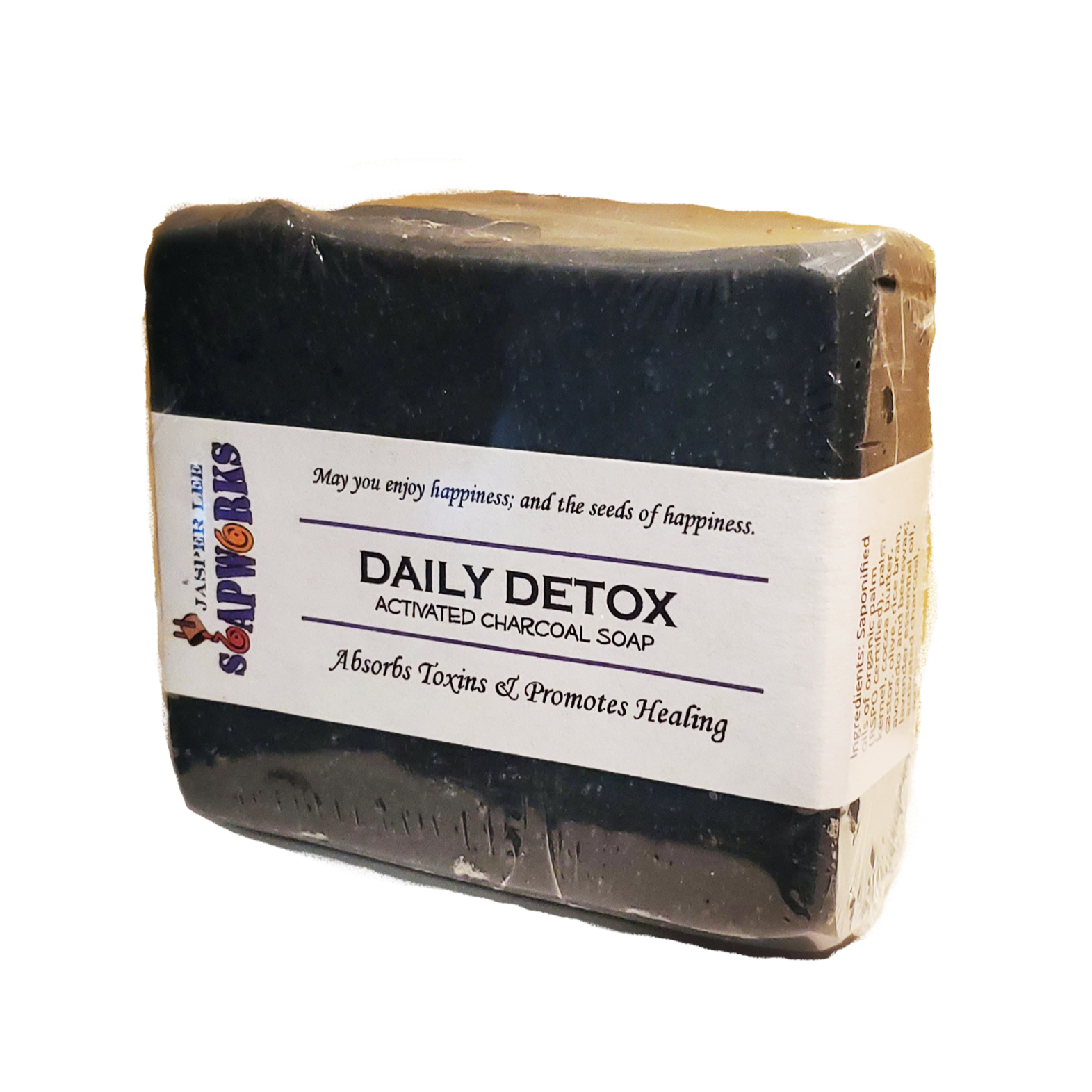 Daily Detox activated Charcoal soap bar in biodegradable clear wrap
