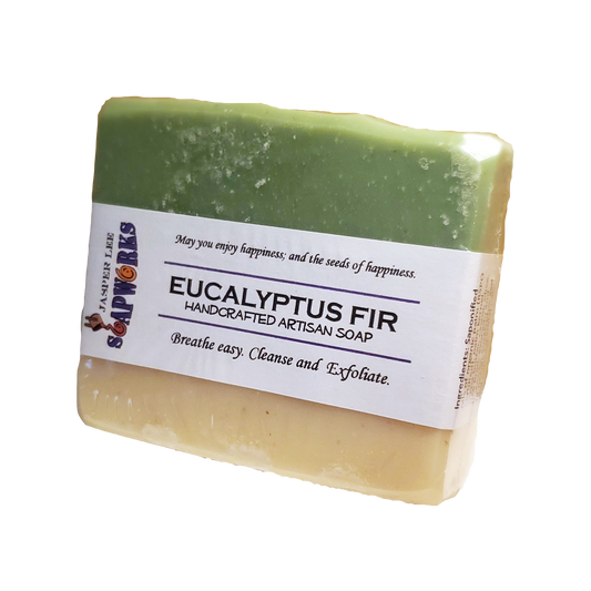Eucalyptus Fir Handcrafted artisan soap bar in clear biodegradable packaging