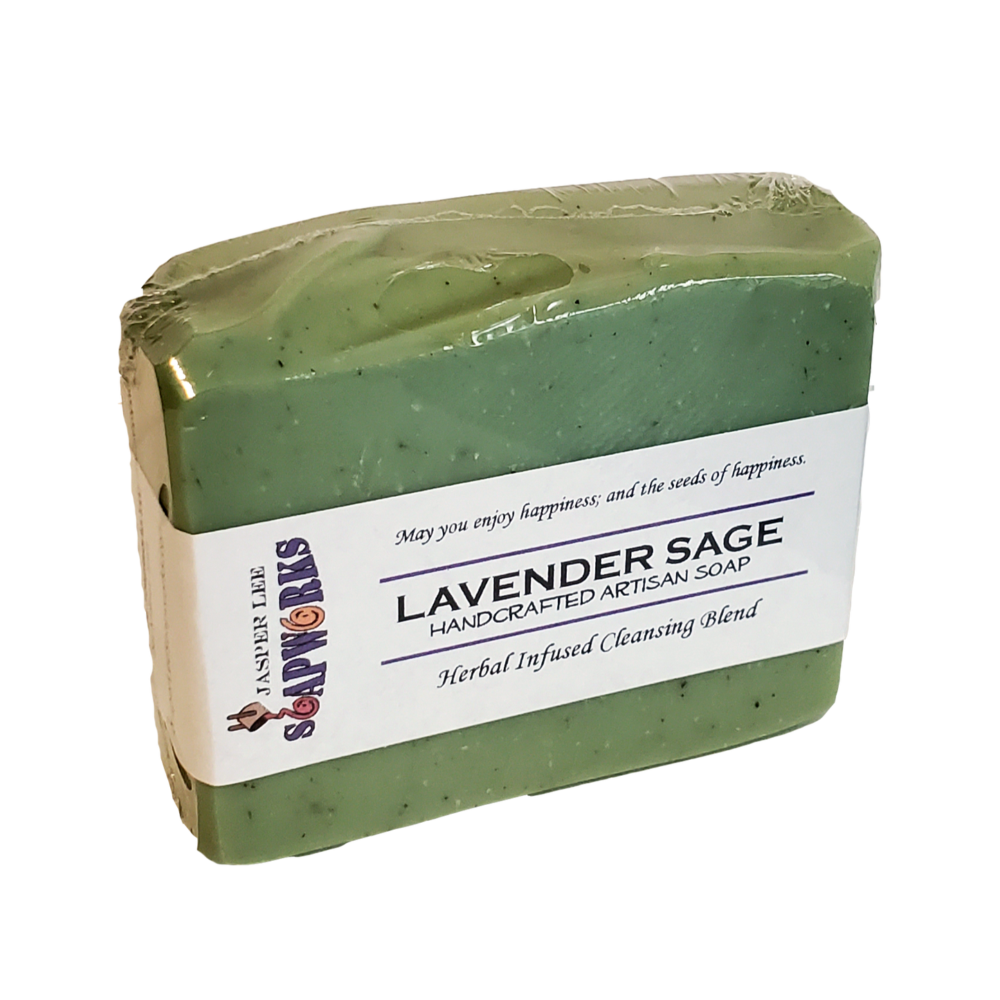 large size Lavender sage soap bar in clear biodegradable packaging