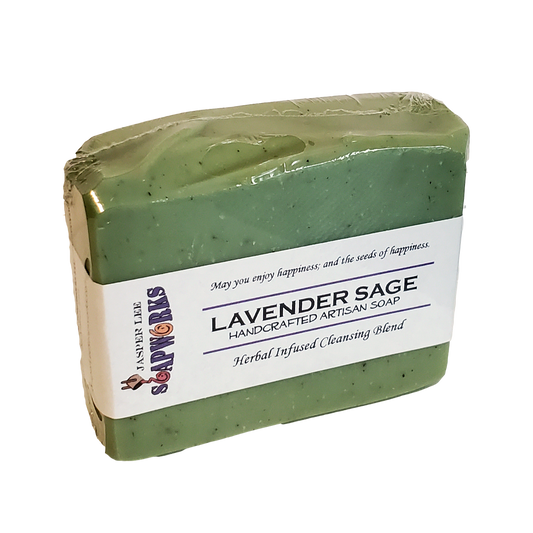 large size Lavender sage soap bar in clear biodegradable packaging
