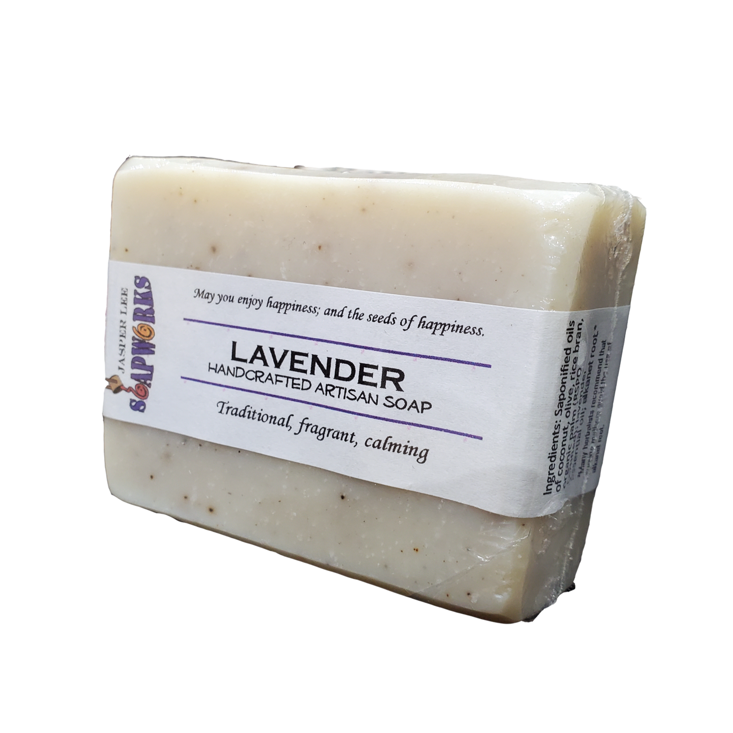 large rectangular Lavender soap bar in clear biodegradable packaging