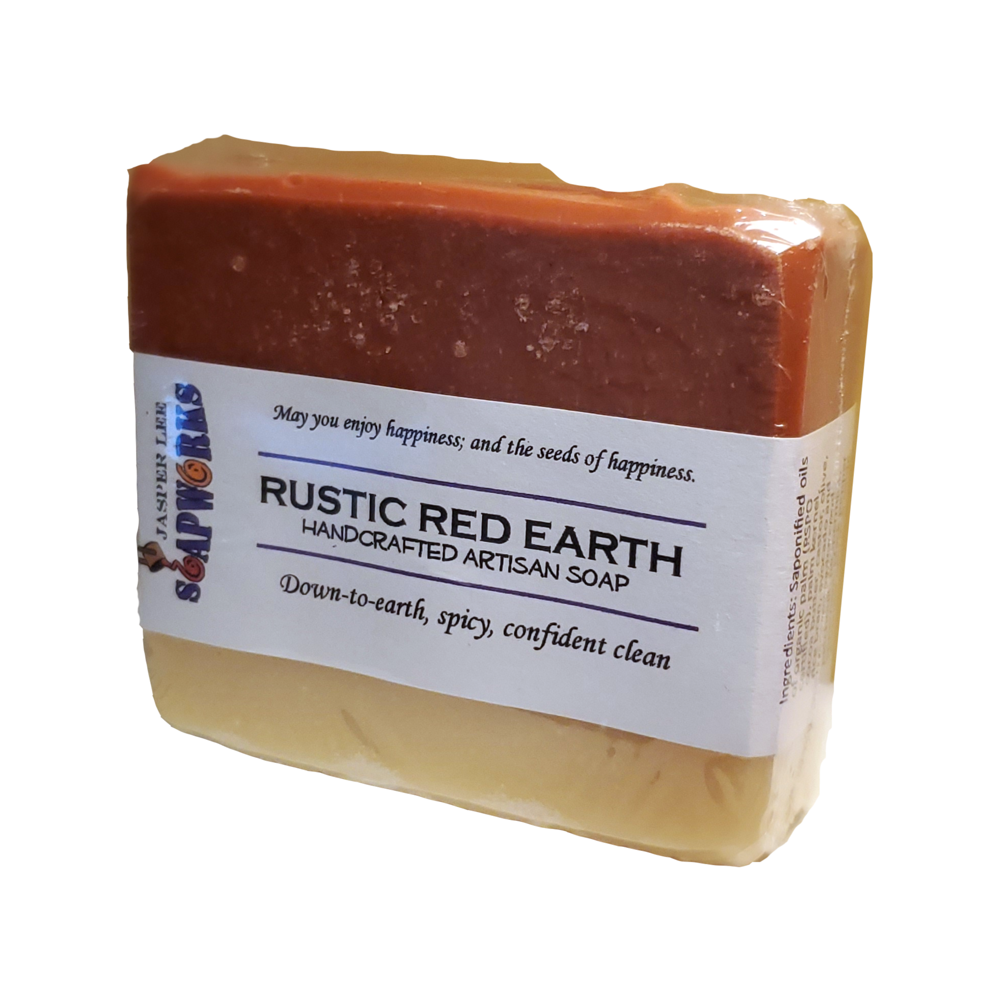 large brick-red and cream bar of Rustic Red Earth artisan soap