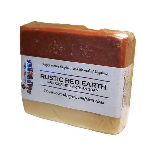 large brick-red and cream bar of Rustic Red Earth artisan soap
