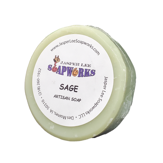 light green round bar of Sage artisan soap