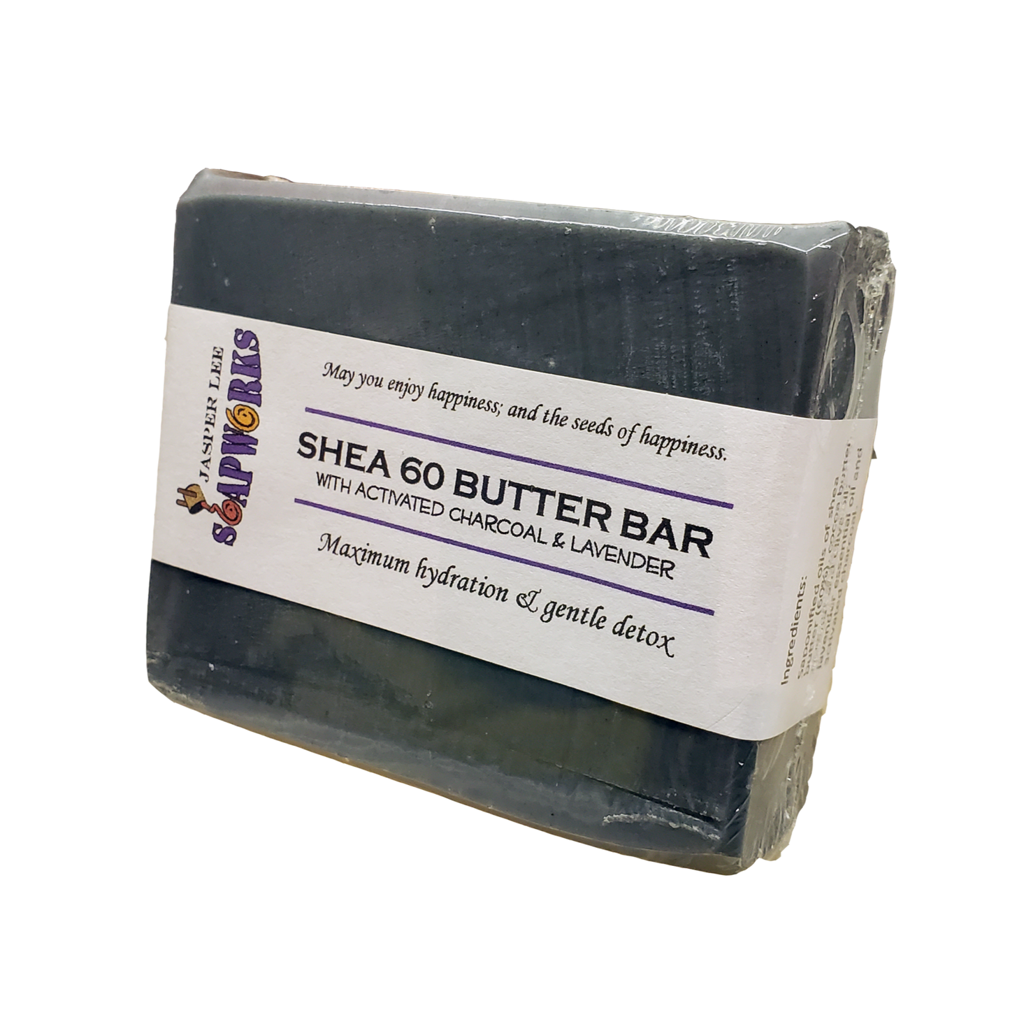Large rectangular bar of Shea 60 Butter Bar soap with activated charcoal 